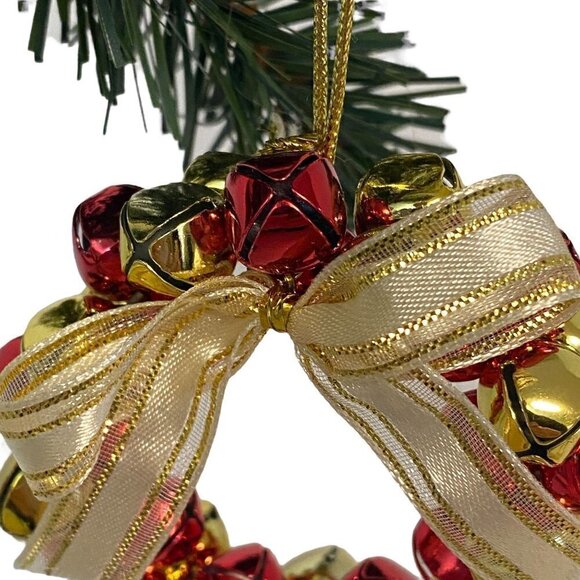 Jingle Bells Wreath Christmas Ornament Red Gold 3" - Picture 4 of 4